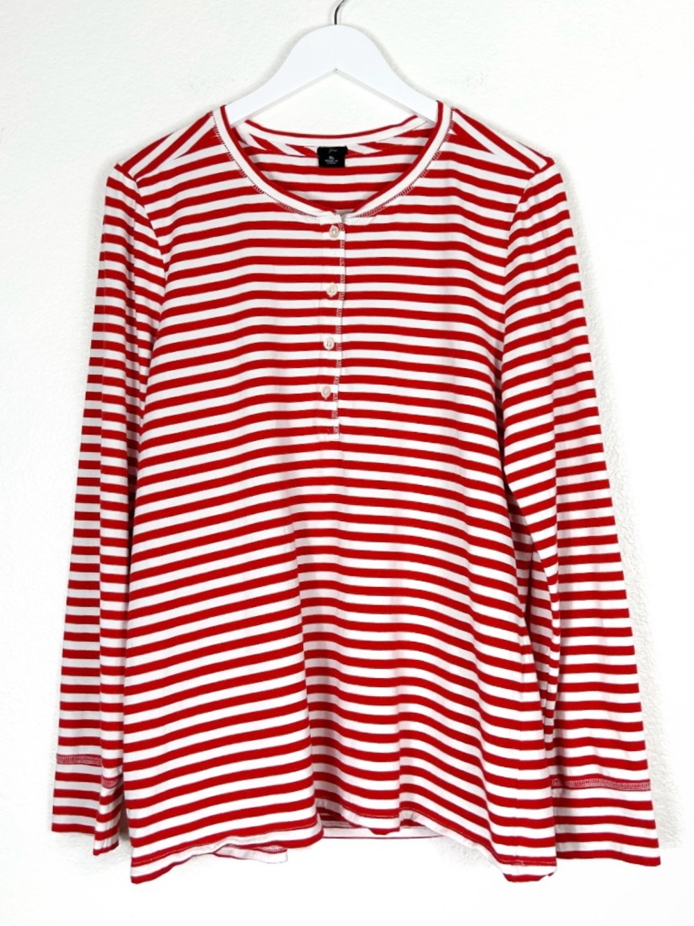 J. Crew black label cotton red and white stripe Henley top shirt classic size XL
